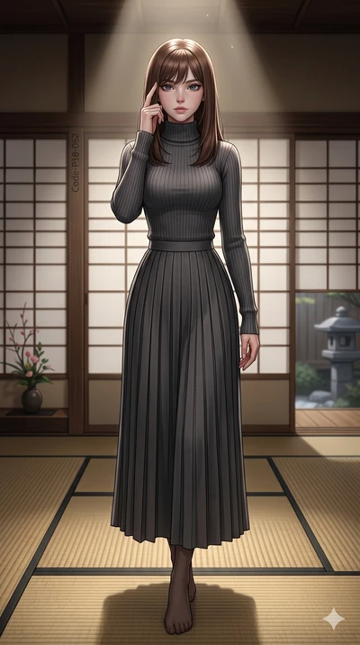 score_9, masterpiece, best quality, ultra-detailed, high-budget anime keyframe, editorial fashion photography, tasteful artistic composition, Korean woman. cowboy shot from the thighs up, character and outfit filling the frame for maximum editorial p