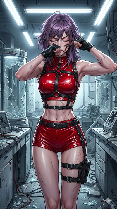 The character in the starting frame maintains their original pose, blinking slowly and looking towards the camera with a subtle, natural expression. A gentle breeze causes their hair to sway softly, providing a sense of presence. The camera executes 