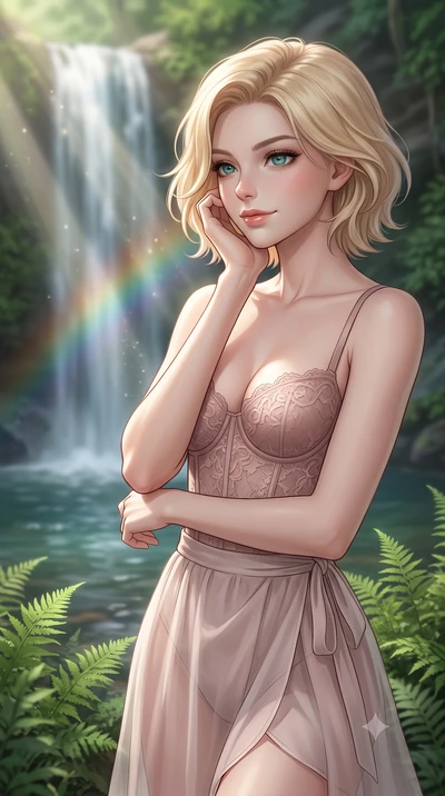 score_9, masterpiece, best quality, ultra-detailed, high-budget anime keyframe, editorial fashion photography, tasteful artistic composition, Caucasian woman woman. close-up cowboy shot from the waist and thighs up, the character dominates the compos