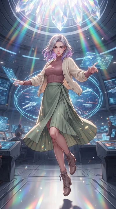 score_9, masterpiece, best quality, ultra-detailed, high-budget anime keyframe, editorial fashion photography, tasteful artistic composition, realistic cosplay photography, Caucasian woman, strictly human ears. low angle full-body shot from head to t
