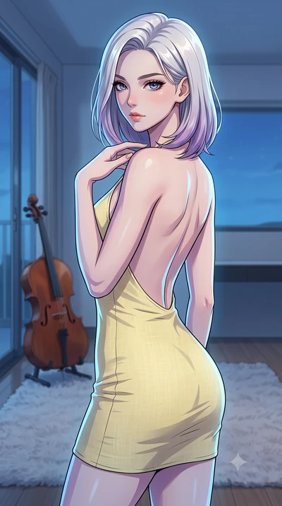 score_9, masterpiece, best quality, ultra-detailed, high-budget anime keyframe, tasteful artistic composition, Caucasian woman. close-up cowboy shot from the waist and thighs up, the character dominates the composition, filling the frame with her lar