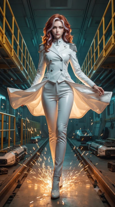 score_9, masterpiece, best quality, ultra-detailed, high-budget anime keyframe, editorial fashion photography, tasteful artistic composition, realistic cosplay photography, Caucasian woman, strictly human ears. low angle full-body shot from head to t