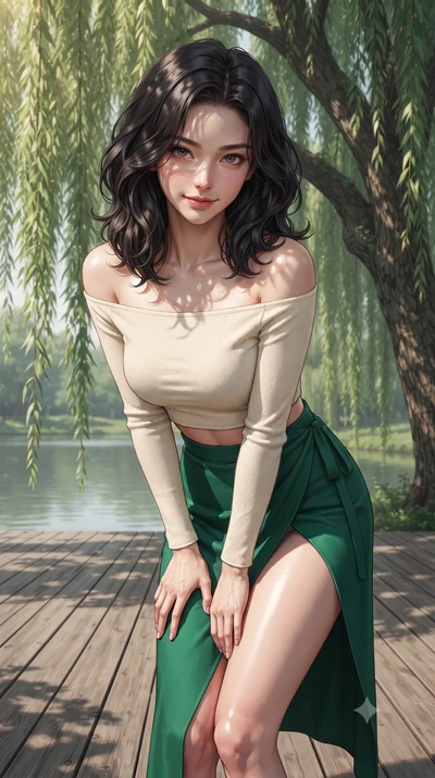 score_9, masterpiece, best quality, ultra-detailed, high-budget anime keyframe, editorial fashion photography, tasteful artistic composition, Korean woman woman. close-up cowboy shot from the waist and thighs up, the character dominates the compositi