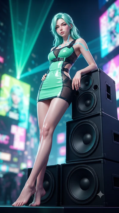 score_9, masterpiece, best quality, ultra-detailed, high-budget anime keyframe, editorial fashion photography, tasteful artistic composition, Japanese woman. low angle full-body shot from head to toe showing her feet, filling the entire 9:16 vertical