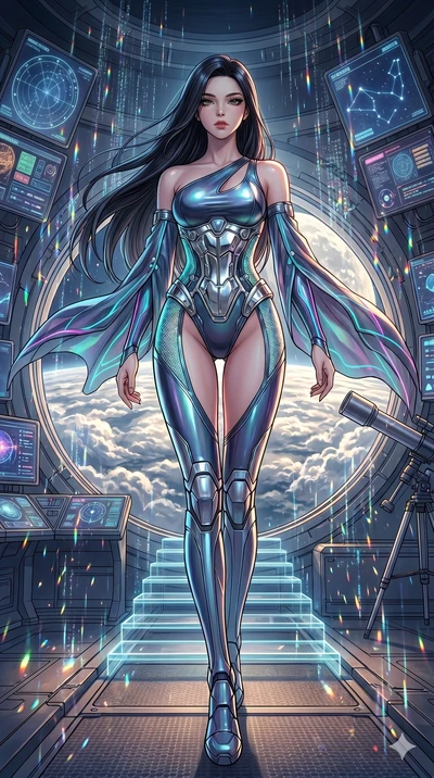 score_9, masterpiece, best quality, ultra-detailed, high-budget anime movie keyframe, cinematic anime lighting, intricate line art, Korean woman. Low angle cowboy shot filling the entire 9:16 frame with her statuesque presence. navigating a sea of cl