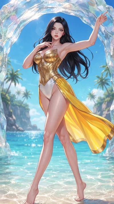 score_9, masterpiece, best quality, ultra-detailed, high-budget anime keyframe, editorial fashion photography, tasteful artistic composition, Korean woman. low angle full-body shot from head to toe showing her feet, filling the entire 9:16 vertical f