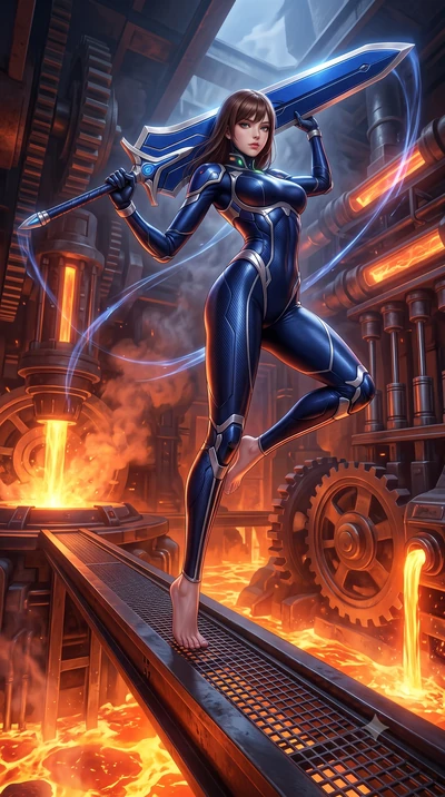 score_9, masterpiece, best quality, ultra-detailed, high-budget anime keyframe, semi-realistic 3D game render, editorial fashion photography, tasteful artistic composition, Korean woman. low angle full-body shot from head to toe showing her feet, fil