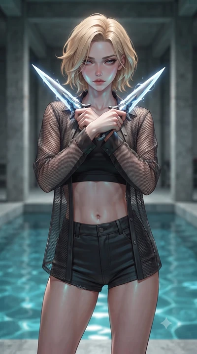 score_9, masterpiece, best quality, ultra-detailed, high-budget anime keyframe, editorial fashion photography, tasteful artistic composition, Caucasian woman. close-up cowboy shot from the waist and thighs up, the character dominates the composition,