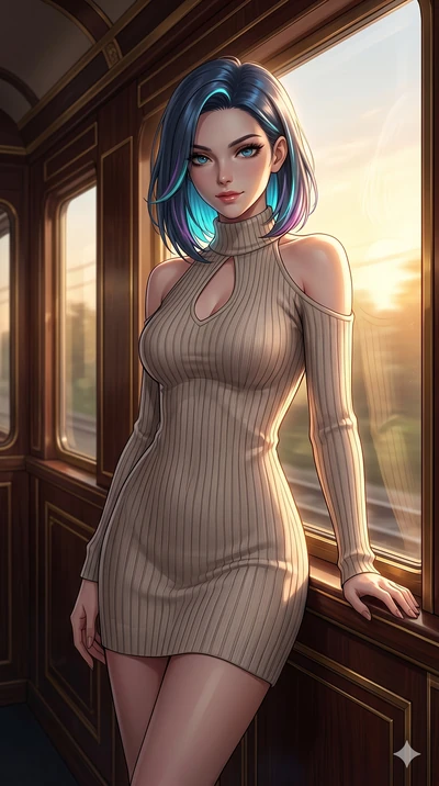 score_9, masterpiece, best quality, ultra-detailed, high-budget anime keyframe, editorial fashion photography, tasteful artistic composition, Caucasian woman, strictly human ears. cowboy shot from the thighs up, character and outfit filling the frame