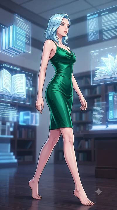score_9, masterpiece, best quality, ultra-detailed, high-budget anime keyframe, tasteful artistic composition, Korean woman. low angle full-body shot from head to toe showing her feet, filling the entire 9:16 vertical frame with her statuesque presen