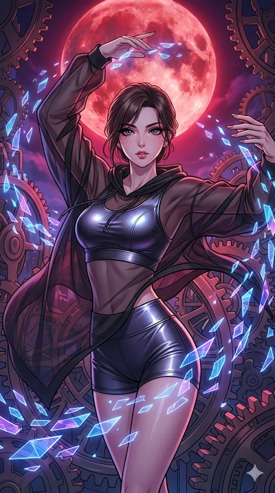 첨부의 캐릭터를 고정하여, 절대로 의상과 포즈를 동일하게 하지말고 현재 프롬프트 기반으로 이미지를 완전히 재구성해야해. score_9, masterpiece, best quality, ultra-detailed, high-budget anime movie keyframe, cinematic anime lighting, intricate line art, Japanese woman. Upper body filling screen focusing 