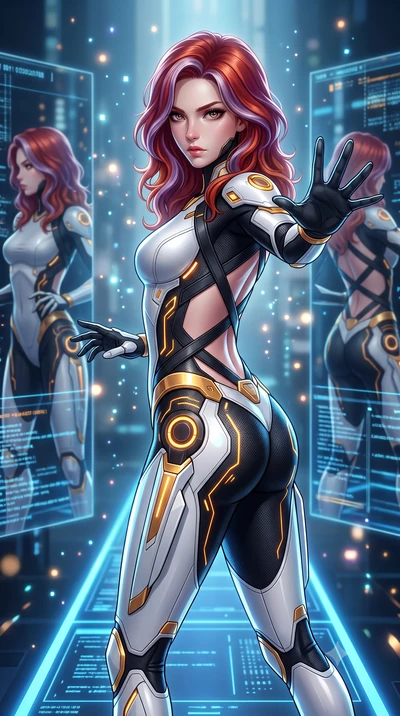 score_9, masterpiece, best quality, ultra-detailed, high-budget anime keyframe, semi-realistic 3D game render, editorial fashion photography, tasteful artistic composition, Caucasian woman. close-up cowboy shot from the waist and thighs up, the chara