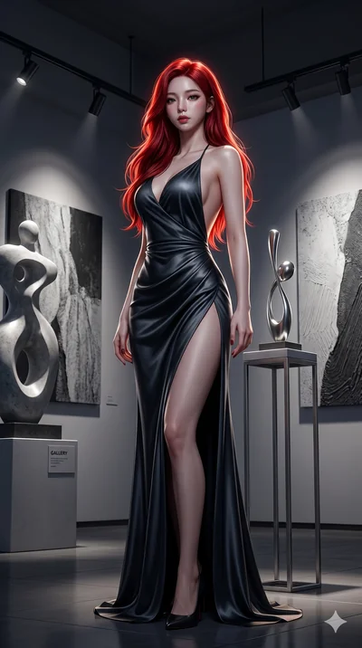 score_9, masterpiece, best quality, ultra-detailed, highly detailed CG unity 8k render, an incredibly beautiful Korean anime girl. Low angle cowboy shot filling the frame. She has an absolutely perfect 8-heads proportion, an exceptionally tall female