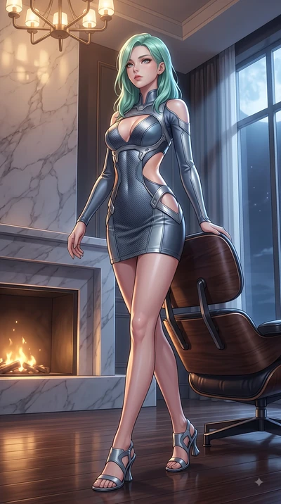 score_9, masterpiece, best quality, ultra-detailed, high-budget anime keyframe, editorial fashion photography, tasteful artistic composition, Japanese woman. low angle full-body shot from head to toe showing her feet, filling the entire 9:16 vertical