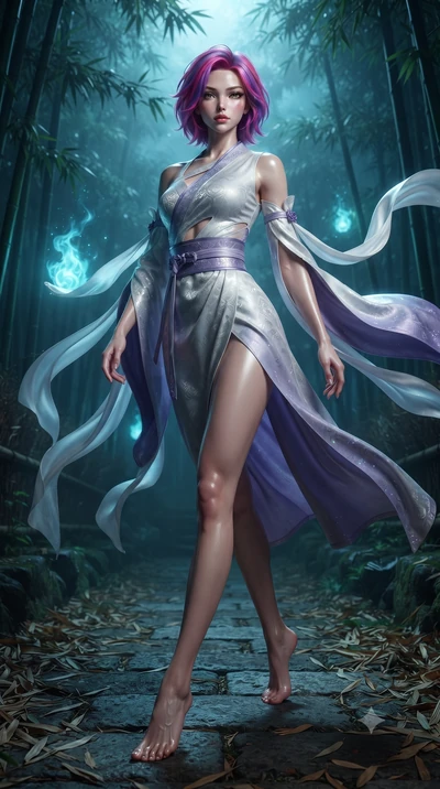 score_9, masterpiece, best quality, ultra-detailed, high-budget anime keyframe, editorial fashion photography, tasteful artistic composition, Caucasian woman. low angle full-body shot from head to toe showing her feet, filling the entire 9:16 vertica