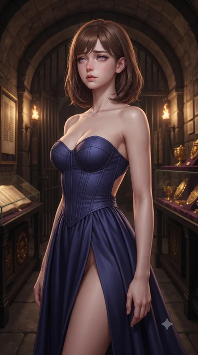 score_9, masterpiece, best quality, ultra-detailed, high-budget anime keyframe, editorial fashion photography, tasteful artistic composition, Caucasian woman, strictly human ears. close-up cowboy shot from the waist and thighs up, the character domin