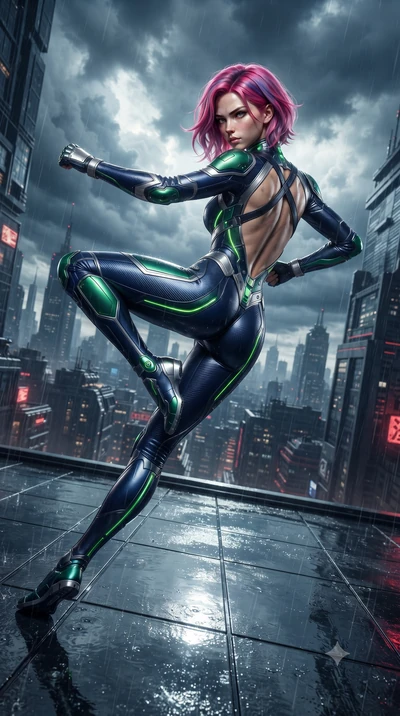 score_9, masterpiece, best quality, ultra-detailed, high-budget anime keyframe, editorial fashion photography, tasteful artistic composition, Caucasian woman. low angle full-body shot from head to toe showing her feet, filling the entire 9:16 vertica