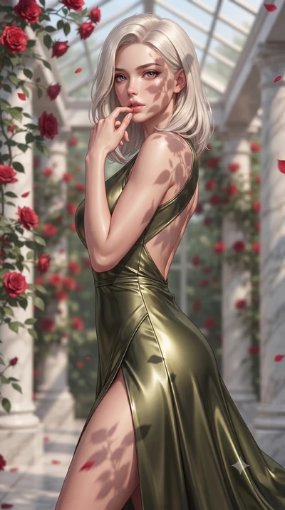 score_9, masterpiece, best quality, ultra-detailed, high-budget anime keyframe, editorial fashion photography, tasteful artistic composition, Caucasian woman. close-up cowboy shot from the waist and thighs up, the character dominates the composition,