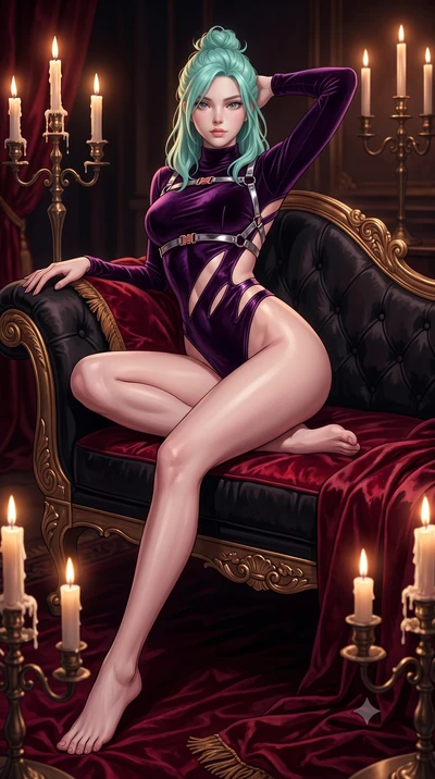 score_9, masterpiece, best quality, ultra-detailed, high-budget anime keyframe, semi-realistic 3D game render, editorial fashion photography, tasteful artistic composition, Japanese woman. low angle full-body shot from head to toe showing her feet, f