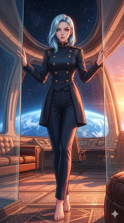 score_9, masterpiece, best quality, ultra-detailed, high-budget anime keyframe, editorial fashion photography, tasteful artistic composition, Korean woman. low angle full-body shot from head to toe showing her feet, filling the entire 9:16 vertical f