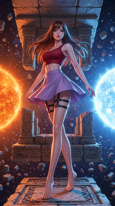 score_9, masterpiece, best quality, ultra-detailed, high-budget anime keyframe, editorial fashion photography, tasteful artistic composition, Korean woman. low angle full-body shot from head to toe showing her feet, filling the entire 9:16 vertical f