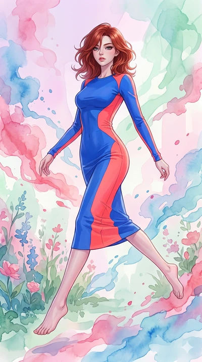 score_9, masterpiece, best quality, ultra-detailed, high-budget anime keyframe, editorial fashion photography, tasteful artistic composition, Korean woman. low angle full-body shot from head to toe showing her feet, filling the entire 9:16 vertical f