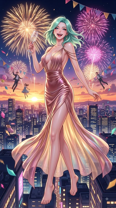 score_9, masterpiece, best quality, ultra-detailed, high-budget anime keyframe, editorial fashion photography, tasteful artistic composition, Japanese woman. low angle full-body shot from head to toe showing her feet, filling the entire 9:16 vertical