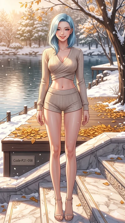 score_9, masterpiece, best quality, ultra-detailed, high-budget anime keyframe, vibrant anime aesthetic, Korean woman. low angle full-body shot from head to toe showing her feet, filling the entire 9:16 vertical frame with her statuesque presence, st