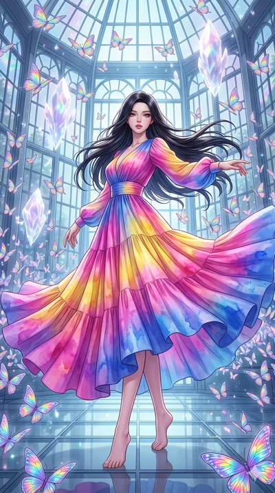 score_9, masterpiece, best quality, ultra-detailed, high-budget anime keyframe, editorial fashion photography, tasteful artistic composition, Korean woman. low angle full-body shot from head to toe showing her feet, filling the entire 9:16 vertical f