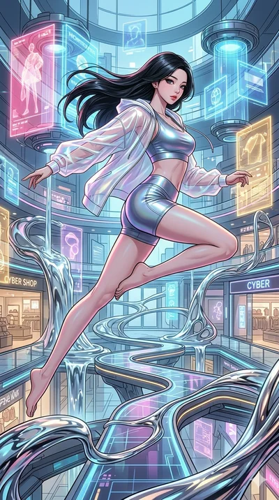 score_9, masterpiece, best quality, ultra-detailed, high-budget anime movie keyframe, cinematic anime lighting, intricate line art, Japanese woman. Dynamic full-body shot stretching the vertical silhouette across the 9:16 frame. leaping gracefully in