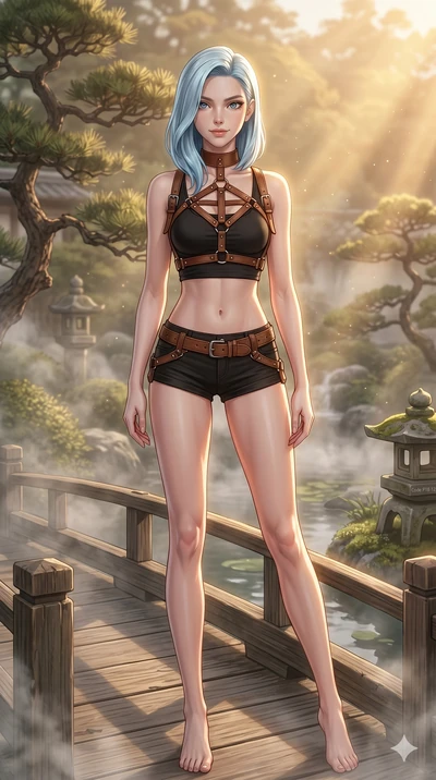 score_9, masterpiece, best quality, ultra-detailed, high-budget anime keyframe, editorial fashion photography, tasteful artistic composition, Korean woman. cowboy shot from the thighs up, character and outfit filling the frame for maximum editorial p
