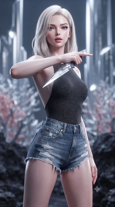 score_9, masterpiece, best quality, ultra-detailed, high-budget anime keyframe, editorial fashion photography, tasteful artistic composition, Caucasian woman. close-up cowboy shot from the waist and thighs up, the character dominates the composition,