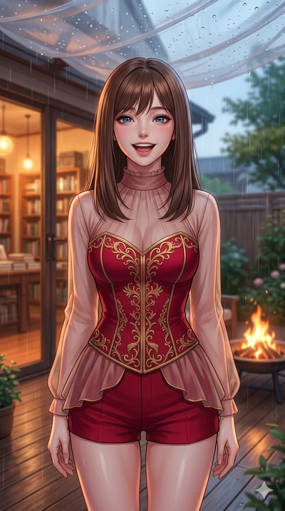 score_9, masterpiece, best quality, ultra-detailed, high-budget anime keyframe, vibrant anime aesthetic, Korean woman. close-up cowboy shot from the waist and thighs up, the character dominates the composition, filling the frame with her large presen