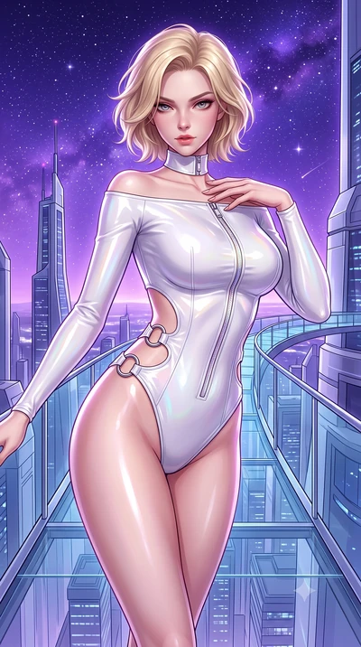 score_9, masterpiece, best quality, ultra-detailed, high-budget anime keyframe, semi-realistic 3D game render, editorial fashion photography, tasteful artistic composition, Caucasian woman. close-up cowboy shot from the waist and thighs up, the chara