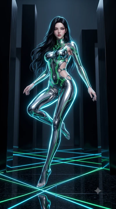 score_9, masterpiece, best quality, ultra-detailed, high-budget anime keyframe, editorial fashion photography, tasteful artistic composition, Korean woman. low angle full-body shot from head to toe showing her feet, filling the entire 9:16 vertical f