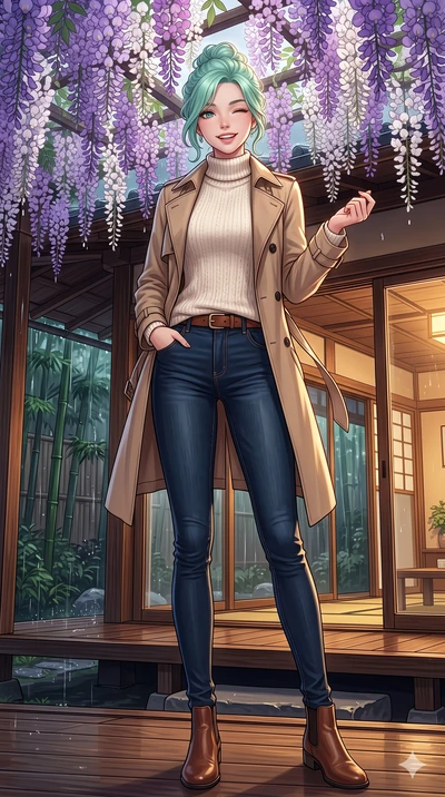 score_9, masterpiece, best quality, ultra-detailed, high-budget anime keyframe, vibrant anime aesthetic, Japanese woman. low angle full-body shot from head to toe showing her feet, filling the entire 9:16 vertical frame with her statuesque presence, 