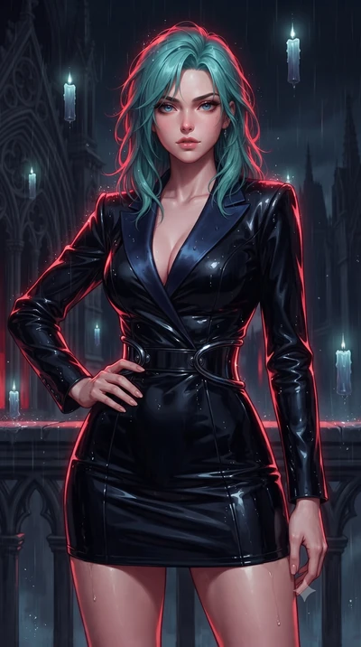 score_9, masterpiece, best quality, ultra-detailed, high-budget anime keyframe, editorial fashion photography, tasteful artistic composition, Japanese woman. close-up cowboy shot from the waist and thighs up, the character dominates the composition, 