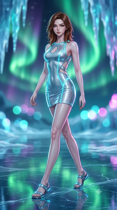 score_9, masterpiece, best quality, ultra-detailed, high-budget anime keyframe, semi-realistic 3D game render, editorial fashion photography, tasteful artistic composition, Korean woman. low angle full-body shot from head to toe showing her feet, fil