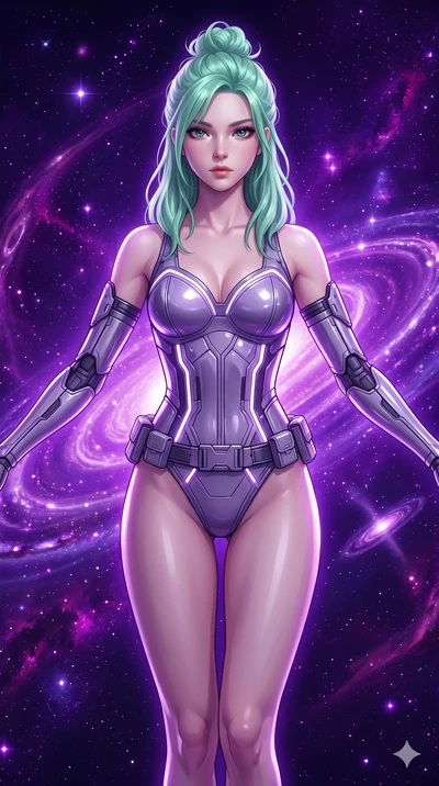 score_9, masterpiece, best quality, ultra-detailed, high-budget anime keyframe, semi-realistic 3D game render, Japanese woman. Upper body close-up from the thighs up, character filling the screen for maximum presence. She is floating weightlessly ins