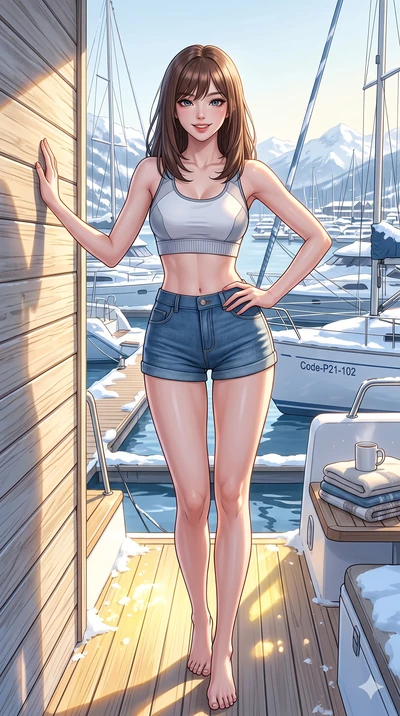 score_9, masterpiece, best quality, ultra-detailed, high-budget anime keyframe, vibrant anime aesthetic, Korean woman. cowboy shot from the thighs up, character and outfit filling the frame for maximum presence. She is posing with a playful, lively g