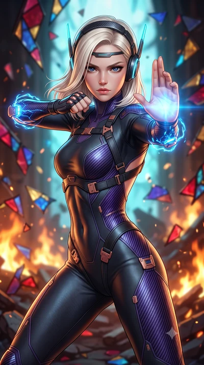 score_9, masterpiece, best quality, ultra-detailed, high-budget anime keyframe, semi-realistic 3D game render, editorial fashion photography, tasteful artistic composition, Caucasian woman. close-up cowboy shot from the waist and thighs up, the chara