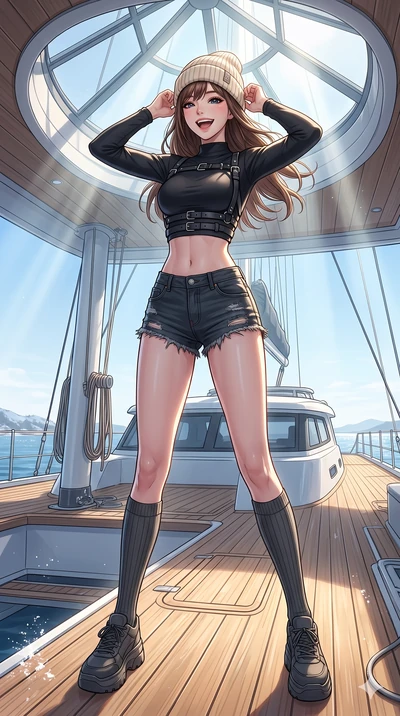 score_9, masterpiece, best quality, ultra-detailed, high-budget anime keyframe, vibrant anime aesthetic, Korean woman. low angle full-body shot from head to toe showing her feet, filling the entire 9:16 vertical frame with her statuesque presence, st