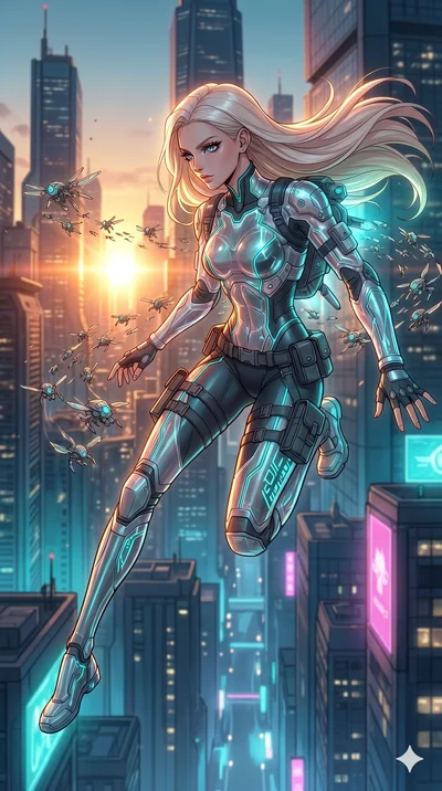 score_9, masterpiece, best quality, ultra-detailed, high-budget anime movie keyframe, cinematic anime lighting, intricate line art, Caucasian (strictly human ears) woman. Mid-air action shot capturing a graceful twist and vertical silhouette. assembl