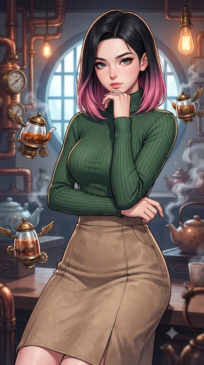 score_9, masterpiece, best quality, ultra-detailed, high-budget anime keyframe, gorgeous anime illustration, with clean line-art, distinct ink outlines, and high-contrast stereoscopic depth, Korean woman. close-up cowboy shot from the waist and thigh