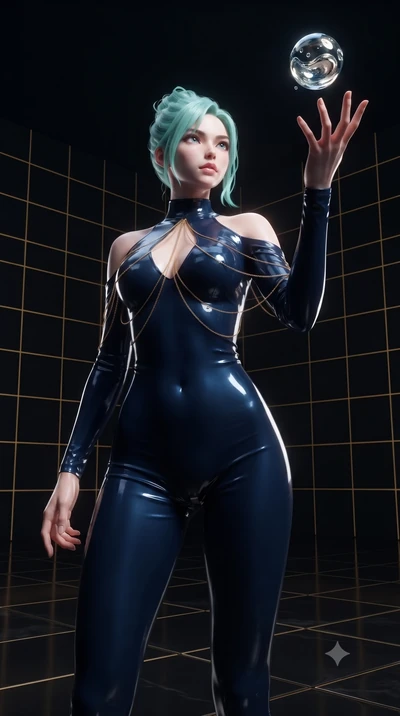 score_9, masterpiece, best quality, ultra-detailed, High-budget Anime Keyframe, editorial fashion photography, tasteful artistic composition, realistic cosplay photography, East Asian woman. Low angle cowboy shot filling the entire 9:16 frame with he