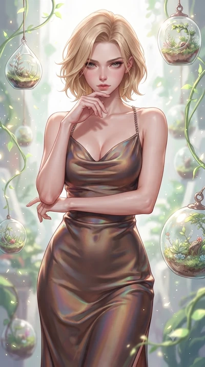 score_9, masterpiece, best quality, ultra-detailed, high-budget anime keyframe, editorial fashion photography, tasteful artistic composition, Caucasian woman. close-up cowboy shot from the waist and thighs up, the character dominates the composition,