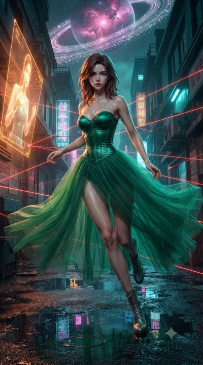 score_9, masterpiece, best quality, ultra-detailed, high-budget anime keyframe, editorial fashion photography, tasteful artistic composition, realistic cosplay photography, Korean woman. low angle full-body shot from head to toe showing her feet, fil