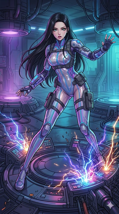 score_9, masterpiece, best quality, ultra-detailed, high-budget anime movie keyframe, cinematic anime lighting, intricate line art, Japanese woman. Dynamic full-body shot stretching the vertical silhouette with extreme perspective. operating a telepo