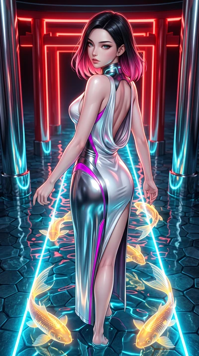 score_9, masterpiece, best quality, ultra-detailed, high-budget anime keyframe, editorial fashion photography, tasteful artistic composition, Korean woman. close-up cowboy shot from the waist and thighs up, the character dominates the composition, fi