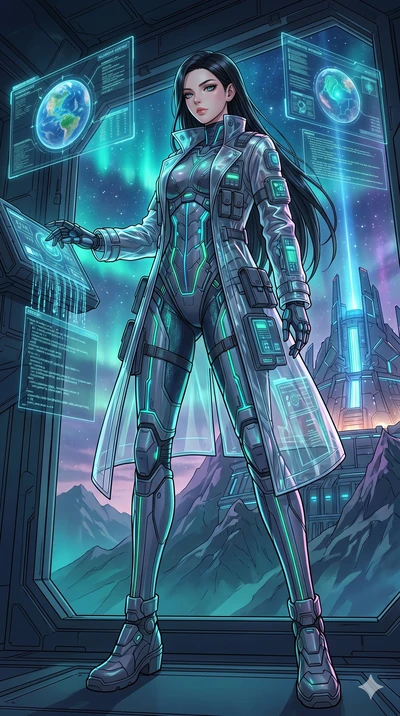 score_9, masterpiece, best quality, ultra-detailed, high-budget anime movie keyframe, cinematic anime lighting, intricate line art, Caucasian (strictly human ears) woman. Dynamic full-body shot stretching the vertical silhouette with extreme perspect